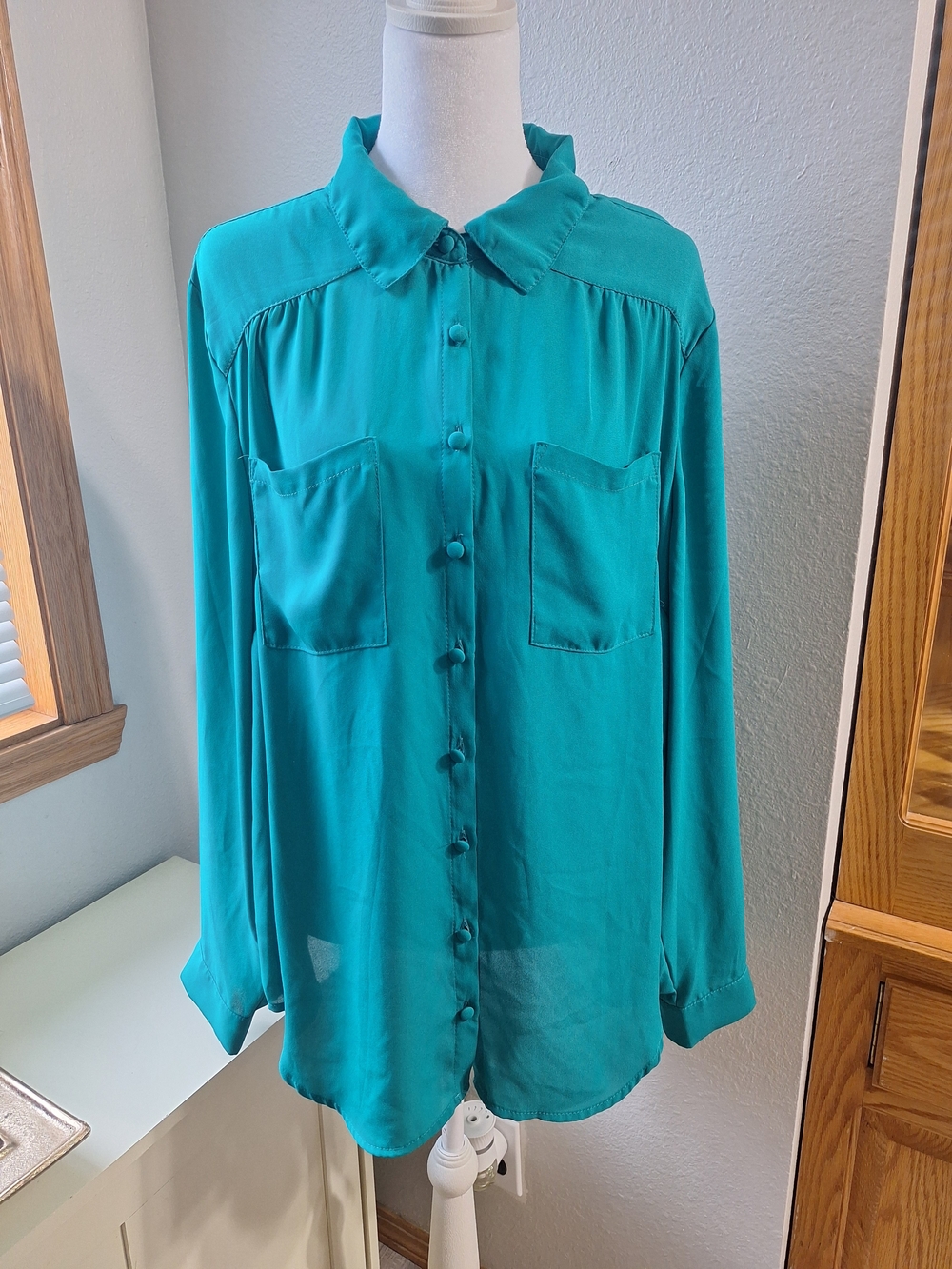 Torrid Green Button-Front Long Sleeve Shirt